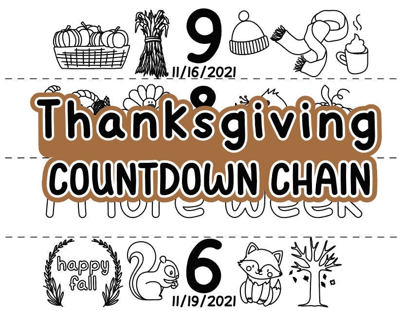 Countdown To Thanksgiving Countdown Chain Kids Coloring - Etsy