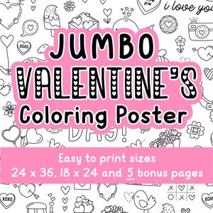JUMBO Valentine's Day Coloring Poster, Giant Valentine, Valentine's Party Decoration, Valentine's Gift for Grandkids, Coloring Page Banner