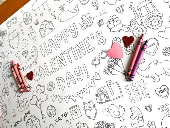 Jumbo Valentine's Day Coloring Poster: Kids Party Banner (Digital Download)