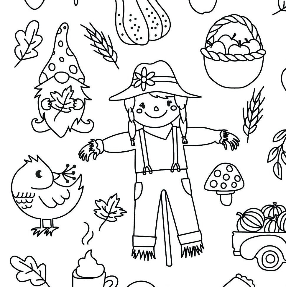 JUMBO Fall Coloring Poster, Thanksgiving Coloring Sheet for Party