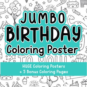 JUMBO Cartel personalizado para colorear de cumpleaños, tarjeta de cumpleaños gigante, decoración de fiesta de cumpleaños, banner de página para colorear familiar, coloración grande