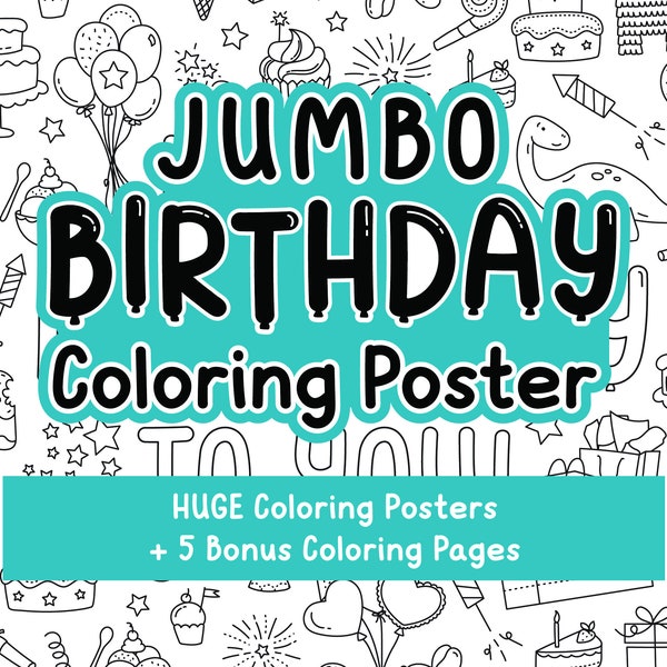 JUMBO Anniversaire Coloriage Affiche, Carte D'anniversaire Géante, Décoration De Fête D'anniversaire, Bannière De Page De Coloriage De Famille, Faveur De Page De Coloriage De Vacances