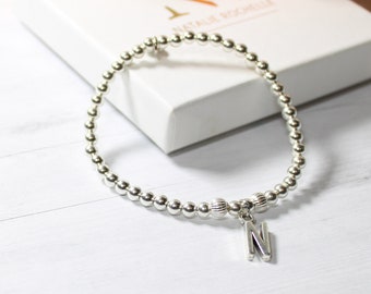 Personalised Sterling silver and sterling corrugated Initial beaded  Bracelet