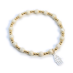 Hamsa Charm Sterling Silver and Gold Stacking Bracelet