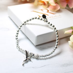 Hummingbird Charm Sterling Silver stacking Bracelet
