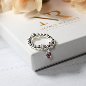 Delicate pink heart stretch sterling silver stretch ring