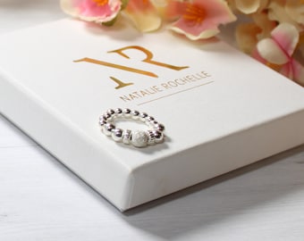 Sterling silver beaded stretch ring