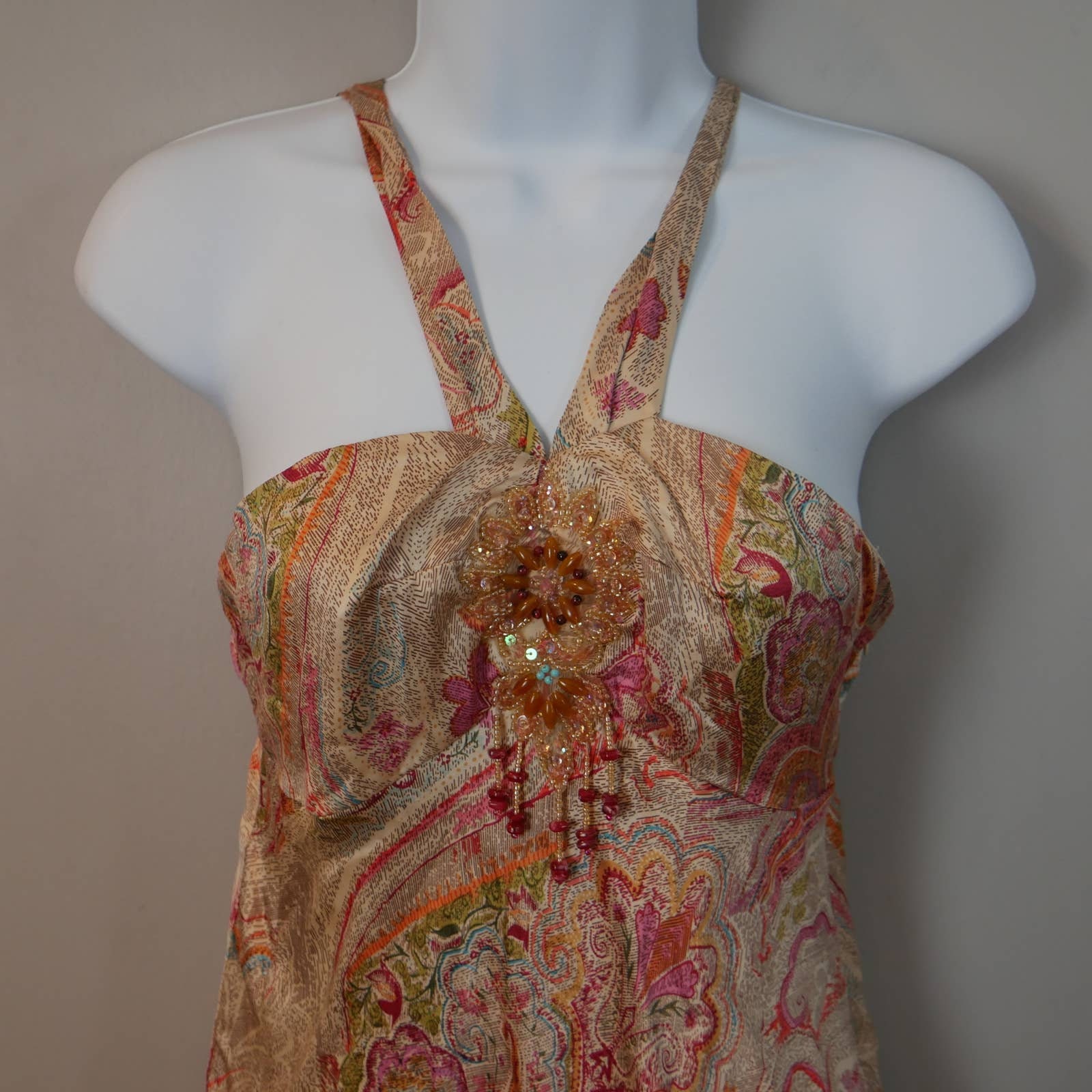 Y2K 100% Silk Floral Halter Gown