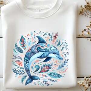 Mandala Delfin PNG, Boho Delfin Clipart, Ozeantier Volkskunst, Spirituelle Delfin Illustration, Volkskunst Printables, Ocean Life PNG| Hemd