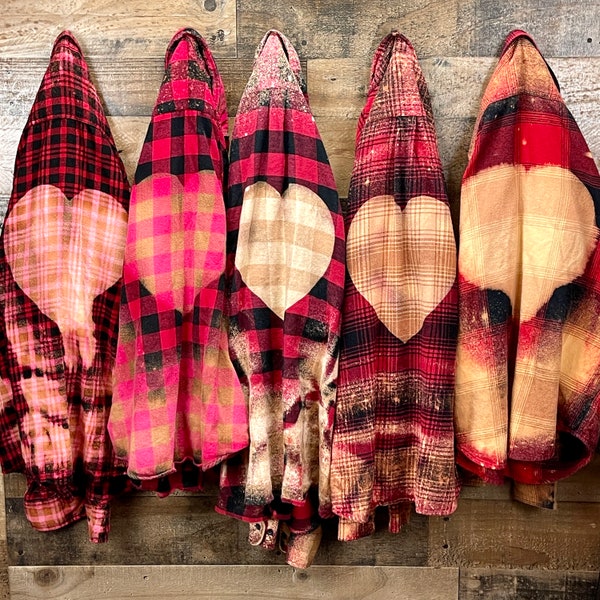 Upcycled Rooster Flannel Shirt - Red Plaid Boho Top - Custom Bleached Farmhouse Style - 3XL Oversized Handcrafted Country Statement Shirt