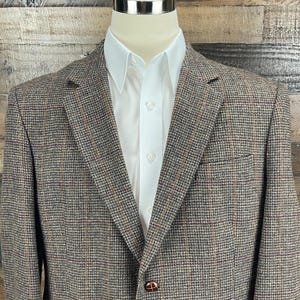 Vintage English Manor Tweed Blazer | Brown Wool Sport Coat, Burgundy Overcheck (42 Short)