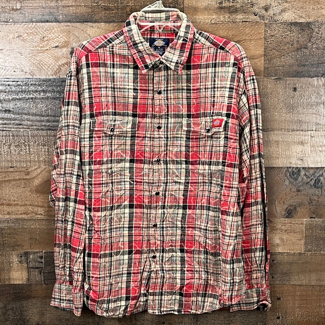 Dickies Men's Long Sleeve Flannel Check Shirt, Size XXXL cotton black type Vintage Second Hand
