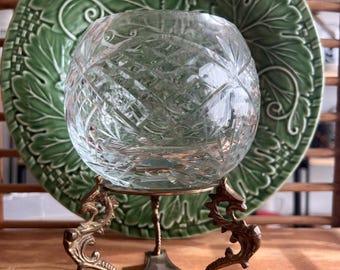 Brass Seahorse Stand with Crystal Rose Bowl