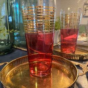 Vintage Cranberry Vase with Gold Trim