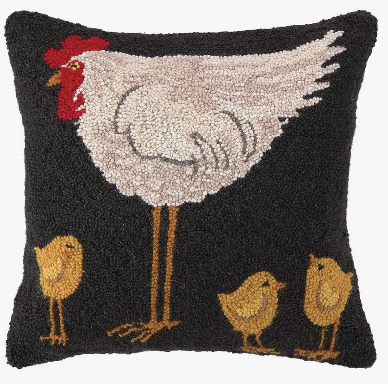 Hen and Chicks Wool Hook Pillow Etsy