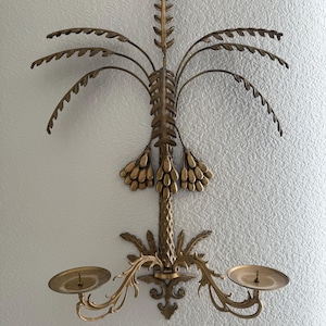 Vintage Palm Leaf Wall Sconce Pair
