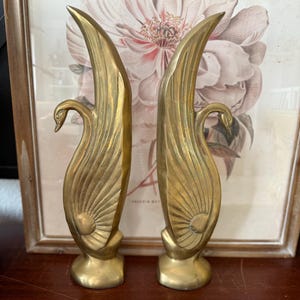 Stunning Brass Swan Bookends