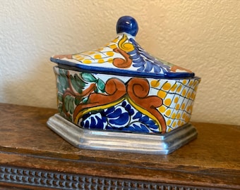 Vintage Casal Talavera Mexican Pottery Blue & Yellow Floral