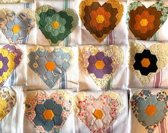 1930’s Dresden Heart Quilt Square Tea Towel