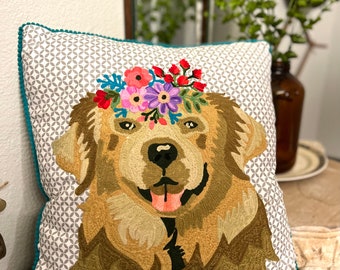 100% Cotton Sateen 30in x 30in Flange Sham Roostery Pillow Sham Christmas Dog Holiday Puppy Pup Dogs Golden Retriever Retrievers Pet Portrait Print