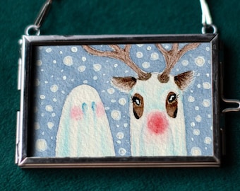 Spooky Holiday Ornament Featuring Cute Whimsical Ghosts and Christmas Themes - HAND PAINTED ORIGINALS
