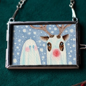 Spooky Holiday Ornament Featuring Cute Whimsical Ghosts and Christmas Themes HAND PAINTED ORIGINALS image 1