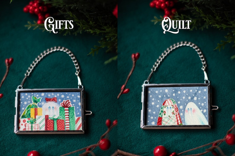 Spooky Holiday Ornament Featuring Cute Whimsical Ghosts and Christmas Themes HAND PAINTED ORIGINALS image 3