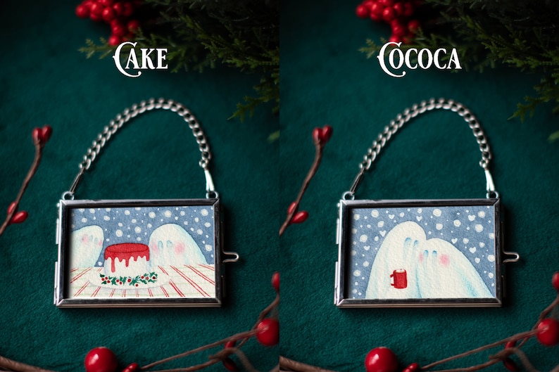 Spooky Holiday Ornament Featuring Cute Whimsical Ghosts and Christmas Themes HAND PAINTED ORIGINALS image 2