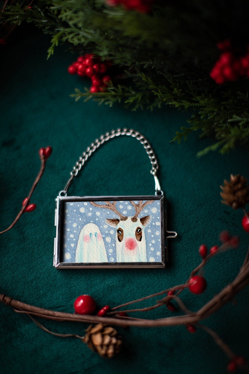 Spooky Holiday Ornament Featuring Cute Whimsical Ghosts and Christmas Themes HAND PAINTED ORIGINALS image 1
