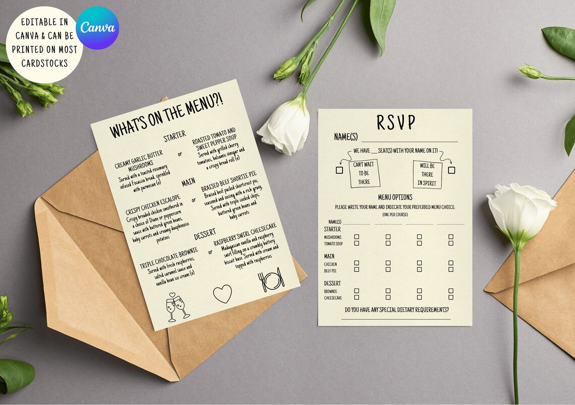 Rsvp Flowchart Flowchart Wedding Invitation Set + RSVP Menu & Details A5 Canva ...