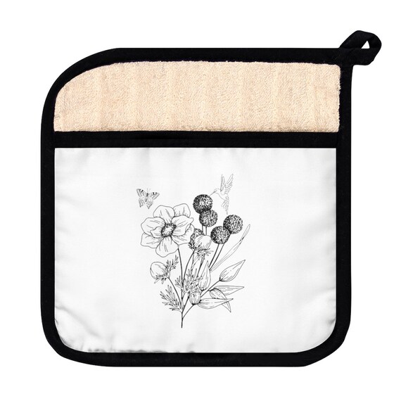Line Floral Pot Holder With Pocket Trendy Popular Gifts for Etsy
