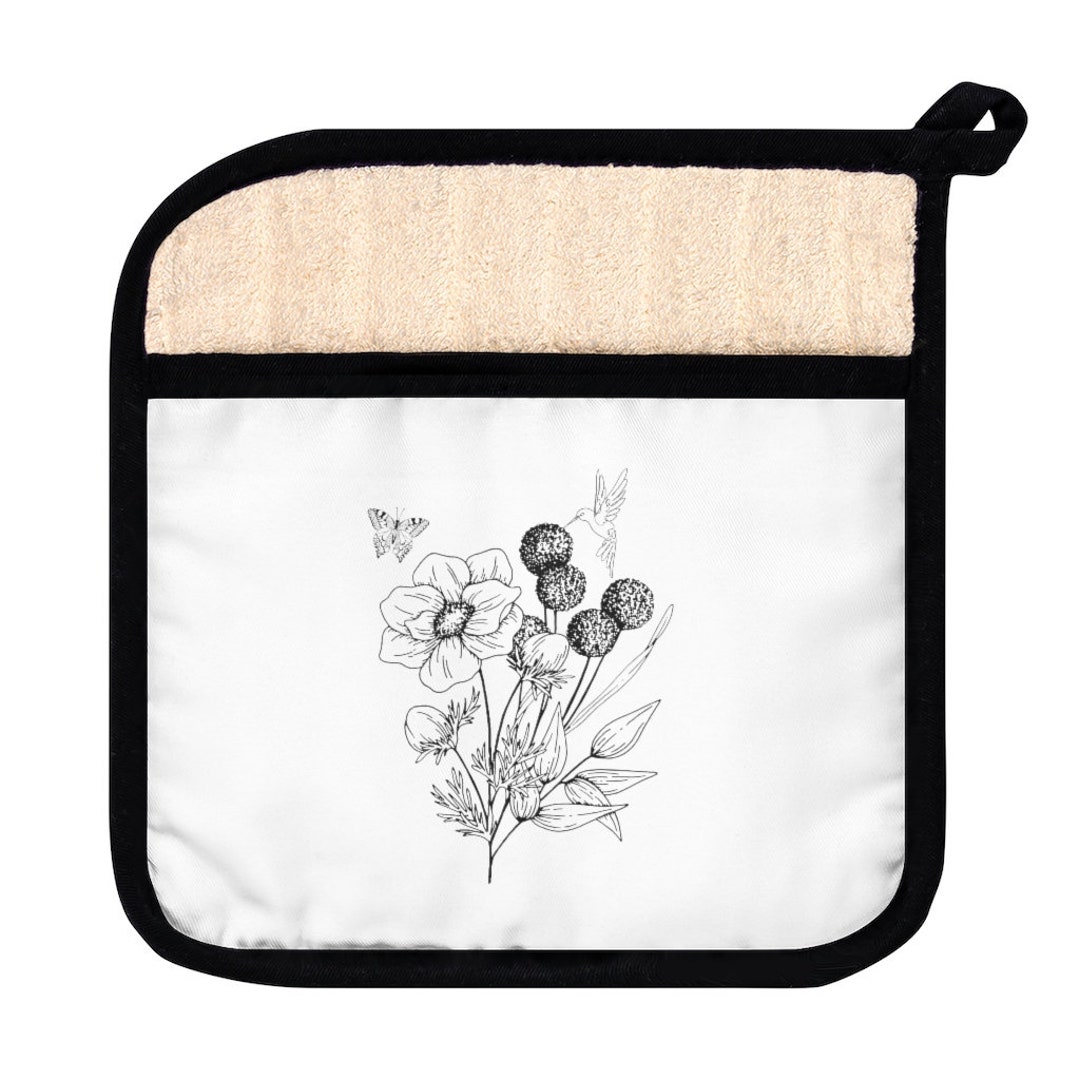 Line Floral Pot Holder With Pocket Trendy Popular Gifts for Etsy