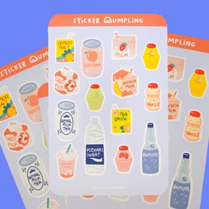 Feuille d'autocollants pour boissons asiatiques / Thé au lait / Sweat pocari / Ramune / Lait de banane / Autocollants pour boisson / Autocollants mignons