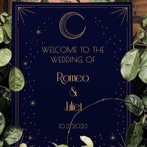 Cartel de bienvenida para boda celestial (PDF)