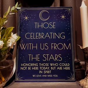 Bundel celestial Wedding Sign: kaarten en geschenken, bar, gunsten, stoel zoeken, gastenboek en gedenktafel, art deco, bewerkbare download