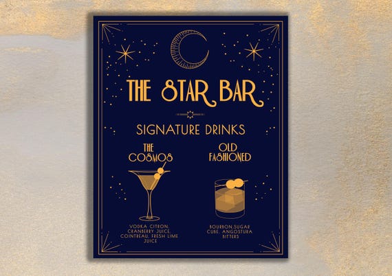 Celestial Wedding Cocktail Bar Sign, Specialty Cocktails, Wedding Drink Menu, Printable & Editable