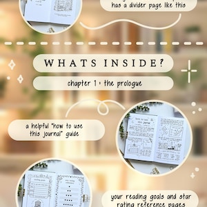 May include: A journal with the text "WHATS INSIDE?" and "chapter 1: the prologue". The journal includes a "how to use this journal" guide, reading goals, and star rating reference pages. Each chapter has a divider page.