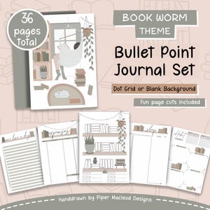 Bullet point Journal Set with a cozy book lover theme, printable planner inserts for readers