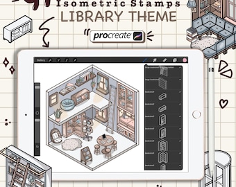 Isometric Procreate Stamps, Reading Theme, Book Nook Brushes, Bookshelf Samples, Cozy Library Design, Bookish Room Build, Bookworm Digital