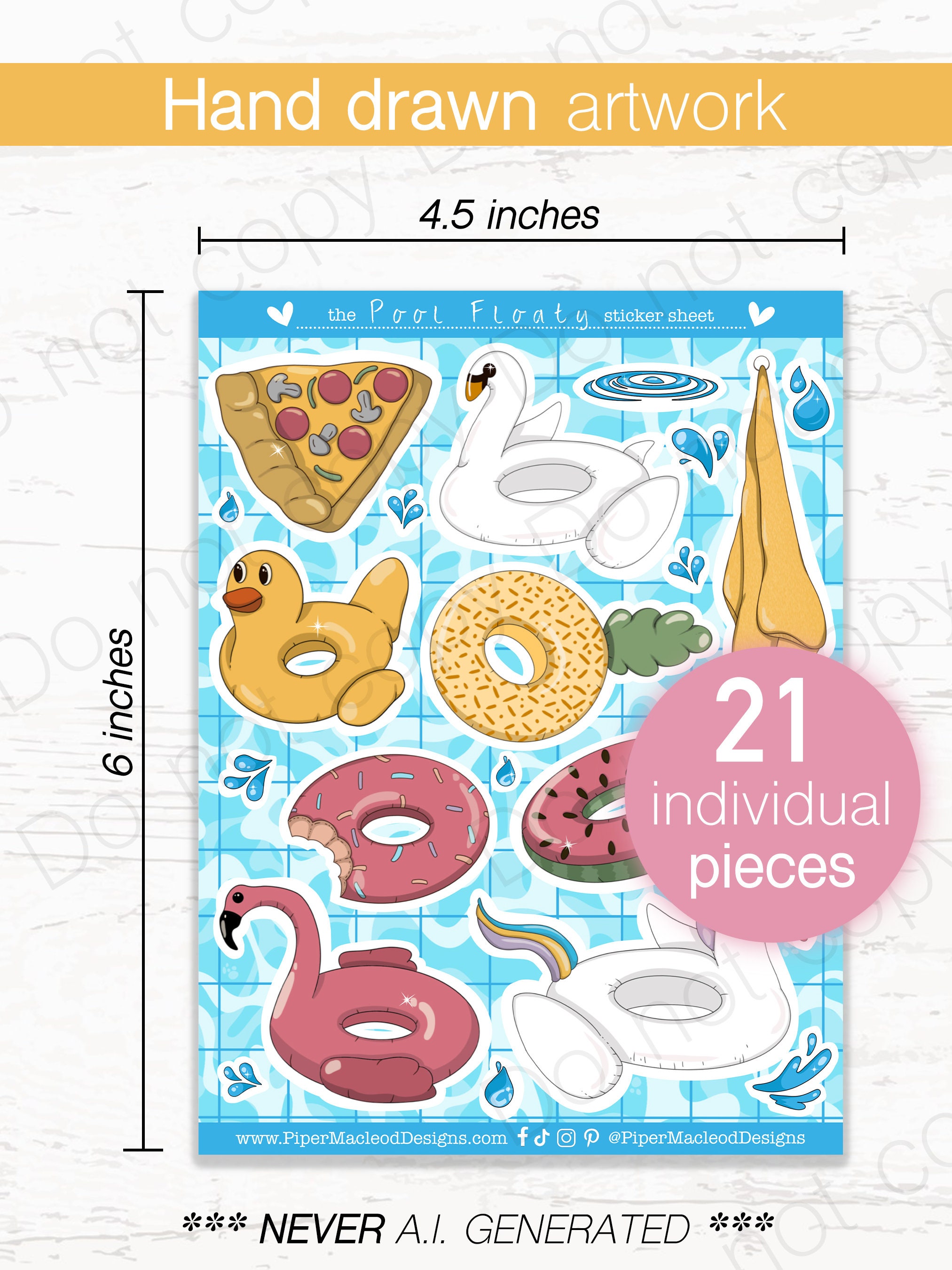 Hand Drawn Pool Floaty Stickers: Summer Vinyl Decals - Etsy
