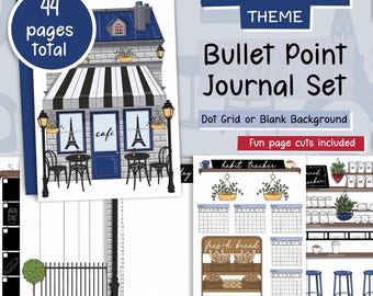Bullet point Journal set for beginners, Parisian cafe theme Bujo for planner lovers, Premade Journal, printable pdf planner, French Bakery