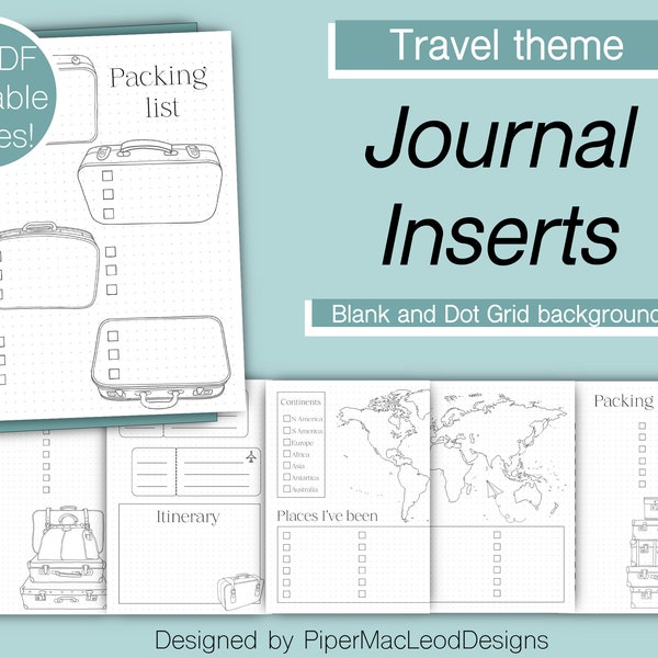 Travel Bundle, Printable Bullet point Journal Templates, Packing List, Instant Digital Download, planner Starter Kit