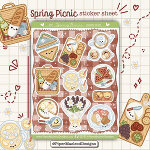 Kawaii Picknick Aufkleber, Journal & Planer Aufkleber, Cottagecore Theme Art, Charcuterie Illustrationen, süße Essen Aufkleber, glänzend oder matt