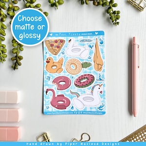 Folha de adesivos, adesivos flutuantes desenhados à mão, arte flutuante para piscina, adesivos para brinquedos infláveis de piscina, cama de ar para o mar no verão, adesivos flutuantes para espreguiçadeiras de piscina