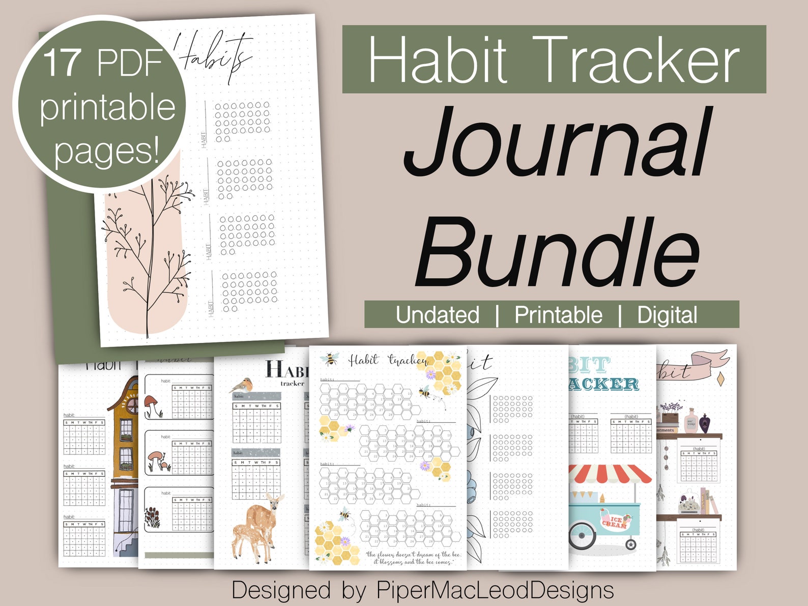 Hand Drawn Habit Tracker Printable Bundle: A5 Journal Inserts (17 PDF ...
