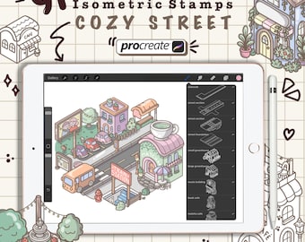 Isometric Procreate Stamps, Street Builder Theme, Urban City Brushes, Town Tycoon Samples, Architecture Landscape Design, Cityscape Build