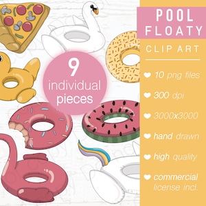 Hand Drawn Pool Floaty Clipart Bundle: Summer Inflatable Toys (PNG Files)