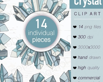 Hand Drawn Crystal Clipart Bundle: Diamond & Quartz (PNG, JPG)