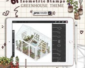 Isometric Procreate Stamps, Green House Theme, Botanic Illustrations Brushes, Floral Samples, Interior Design, Digital Isometric Room Art