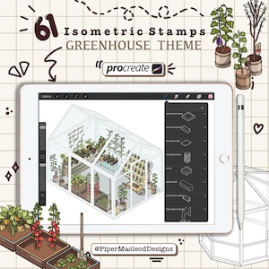 Sellos isométricos Procreate, tema de invernadero, pinceles de ilustraciones botánicas, muestras florales, diseño de interiores, arte digital isométrico para habitaciones